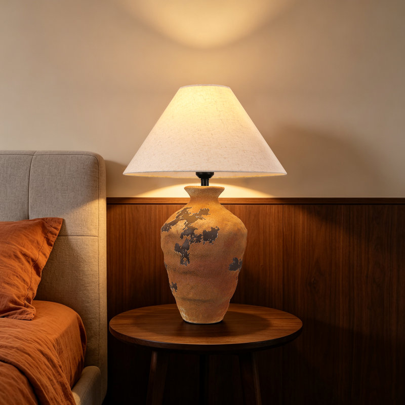 Lampe de table en céramique brun rouille de 58 cm (23 po) avec texture d'argile vieillie, lampe de chevet style vase bouteille vintage pour salon, chambre, entrée (ampoule non incluse)