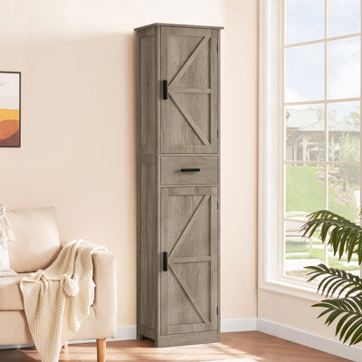 Tall Bathroom Cabinet with 4 Shelves, 2 Doors & 1 Drawer