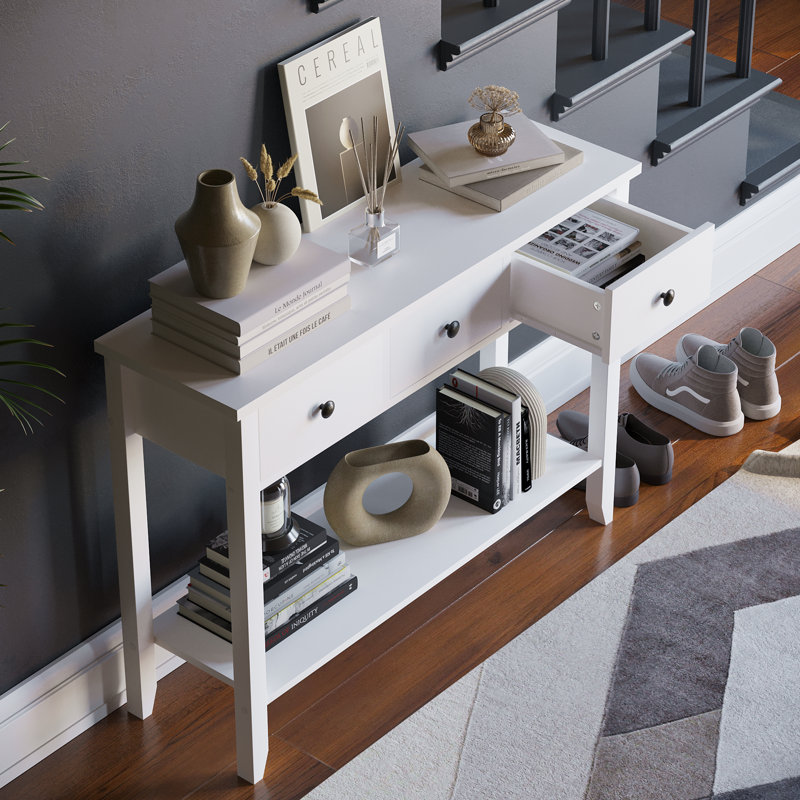 Clichy Console Table for Hallway & Living Room Furniture, White, 74 H x 100 W x 30 D cm