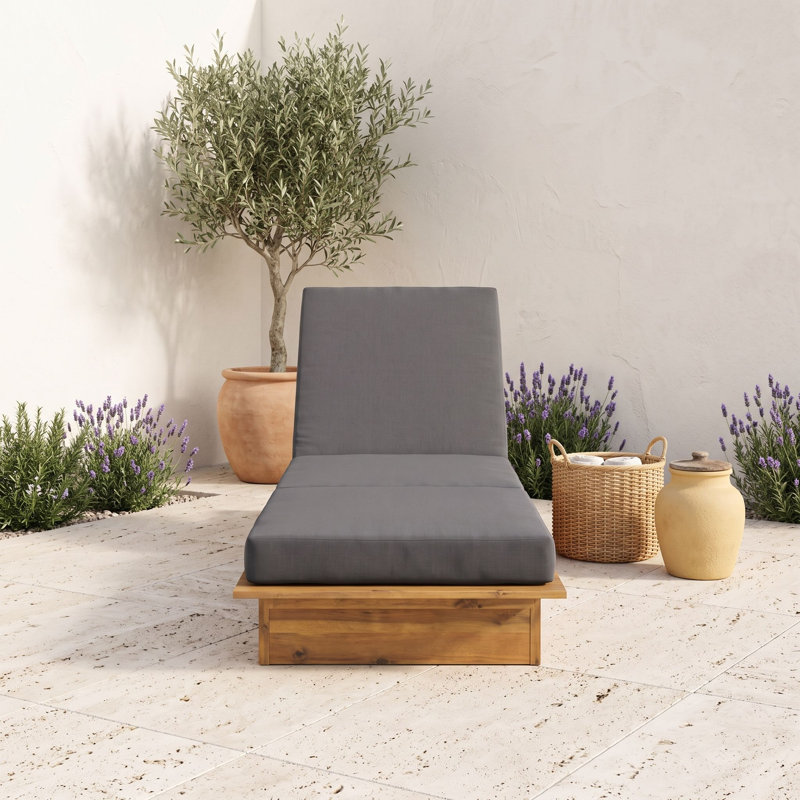 Chaise longue de patio réglable en bois avec coussin, Dark Grey Teak