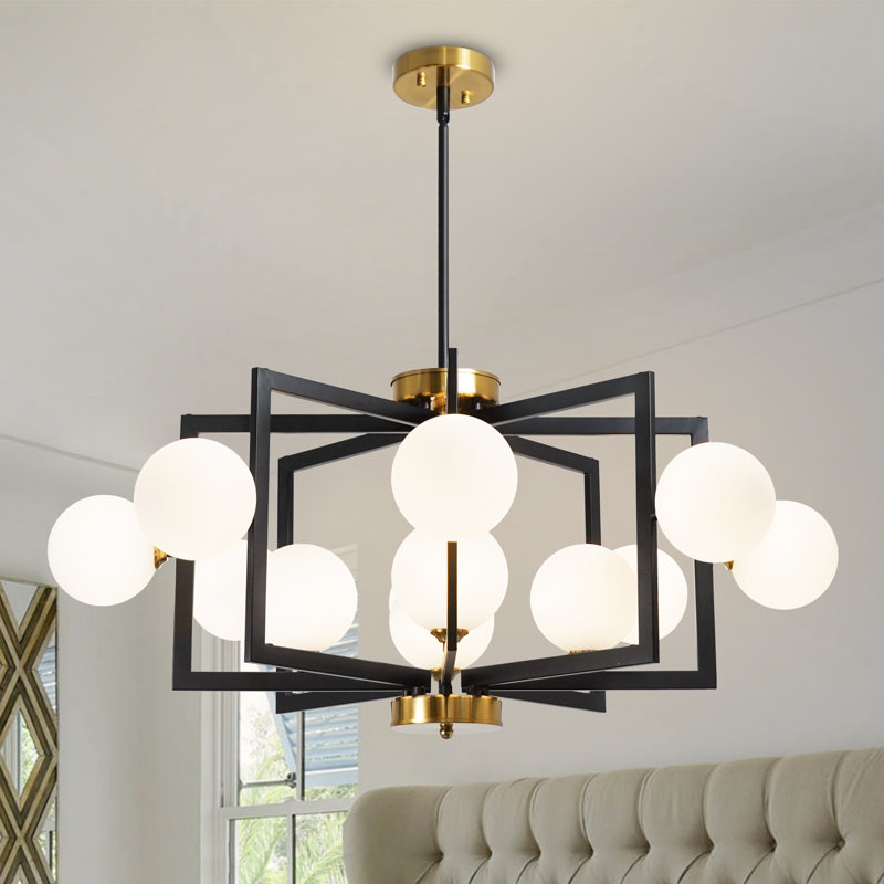 12-light Mid Century Modern Bubble Black And Gold  Light Fixtures Sputnik Chandelier For Kitchen Dining Room