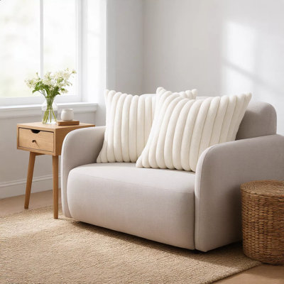 2 pièces de housses de coussin décoratives 16 po x 16 po en fausse peluche blanc crème, des taies décoratives à rayures luxueusement douces pour les canapés, les divans et la décoration intérieure de salon