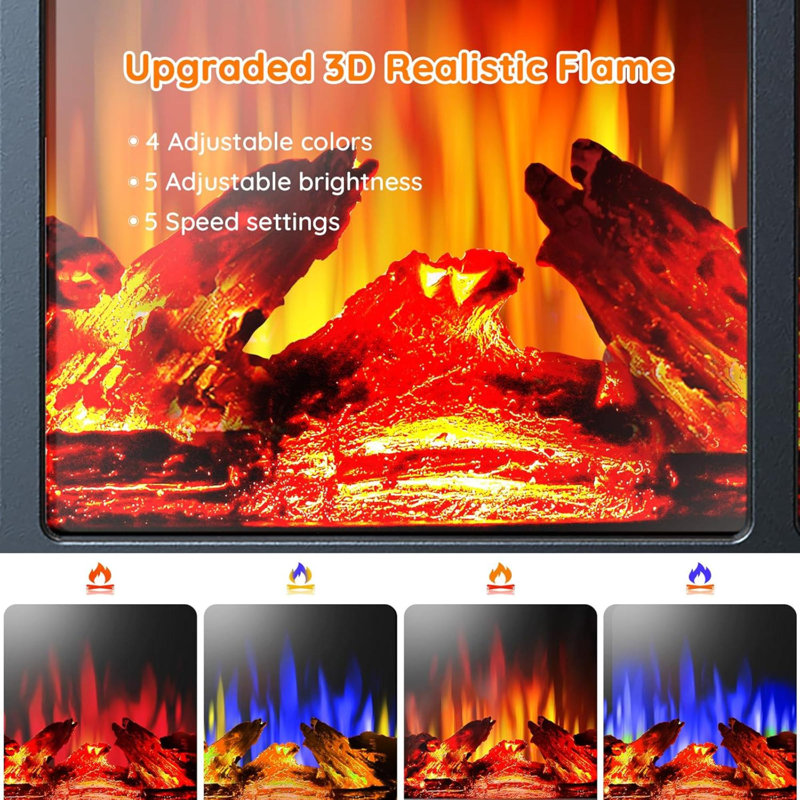 Réchaud électrique à foyer infrarouge avec effet de flamme 3D Minuterie de thermostat réglable Télécommande radiateurs autoportants pour un usage intérieur Coffre-fort