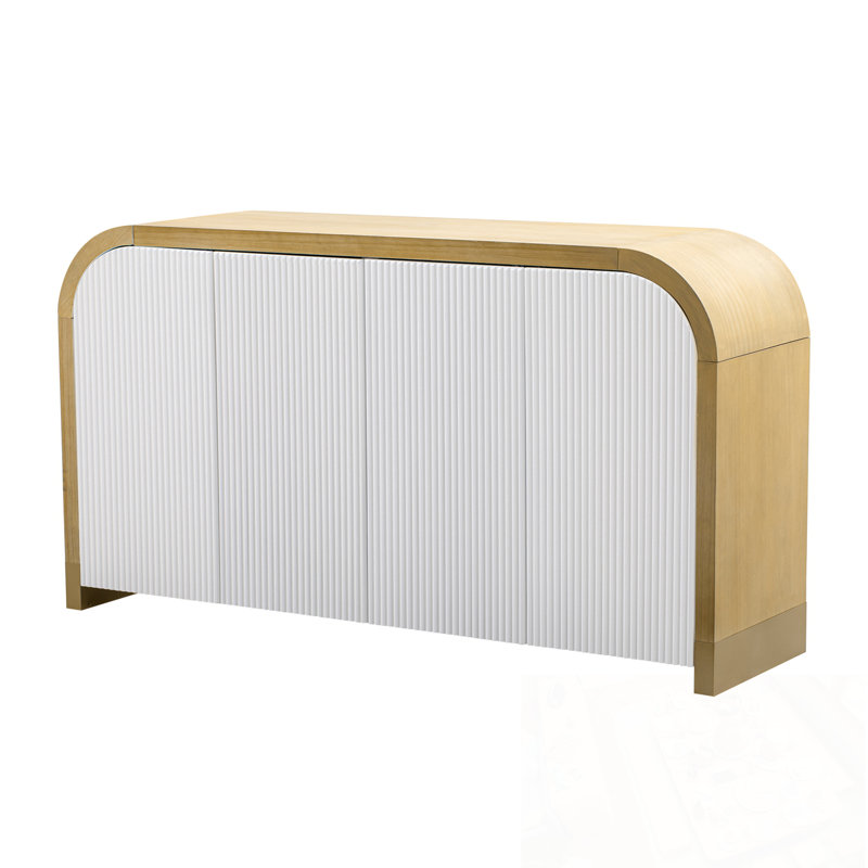 Sideboard With 4 Wavy Doors And Adjustable Shelves, White