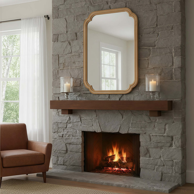 Miroir de coin décoratif en bois naturel couleur bois massif, parfait pour rehausser l'esthétique et la fonctionnalité