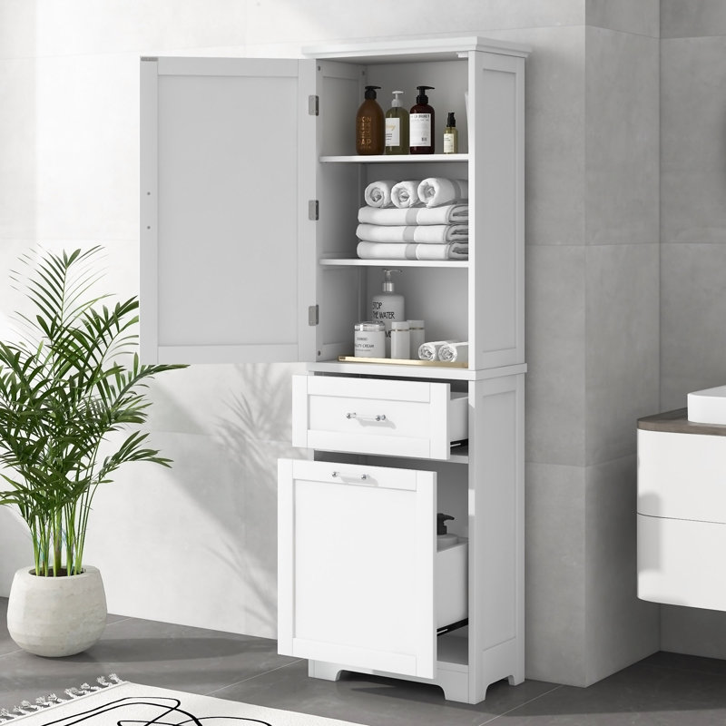 Tall Bathroom Storage Cabinet, Freestanding Storage Cabinet With Two Drawers And Adjustable Shelf, MDF Board With Painted Finish