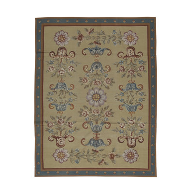 Hand-Knotted High-Quality Taupe and Blue Area Rug