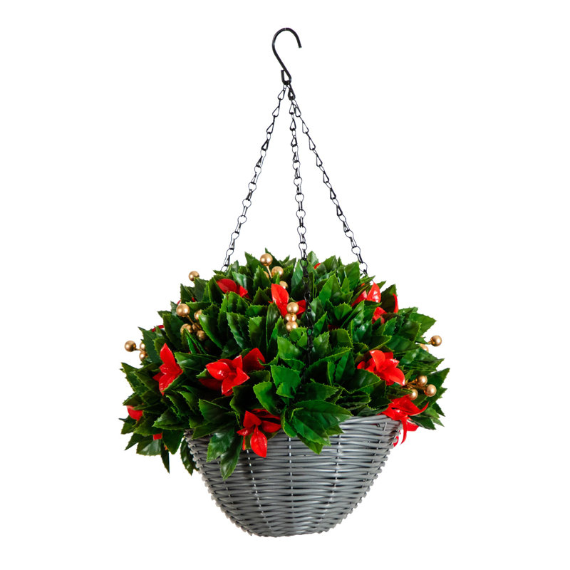 24 po Panier suspendu de Noël pré-éclairé et résistant aux rayons UV avec baies dorées avec 34 lumières DEL blanc chaud (intérieur / extérieur)