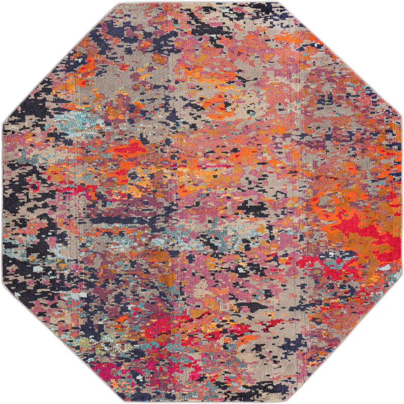 Washable Abstract Indoor Rug, Octagon 7'10" x 7'10"