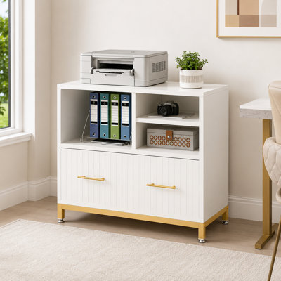 Multi functional printer stand with drawers and open compartments integrated file organizer