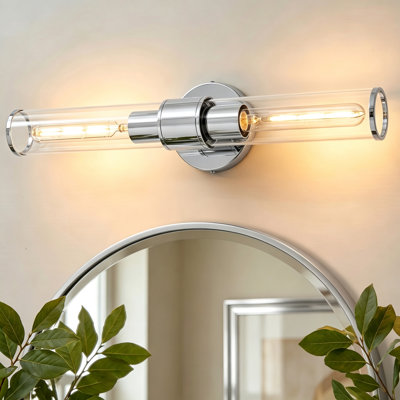 Almetta 2 - Applique murale de salle de bain chromée à intensité variable avec abat-jour en verre transparent, luminaire de bar pour salle de bain