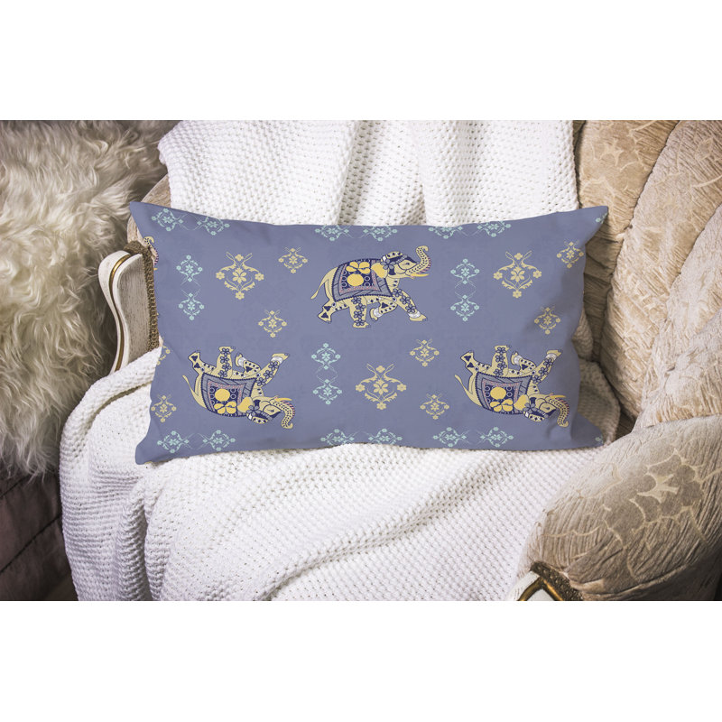 MughalElephant  Rectangular Throw Pillow, Blue/Yellow/Purple