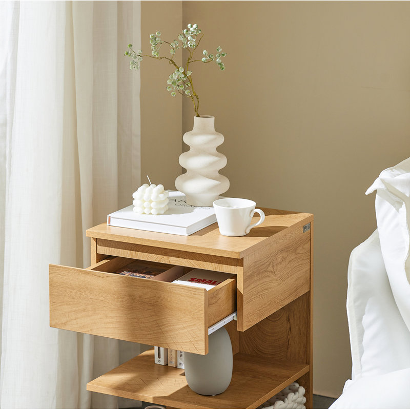 Irasville 39cm W Manufactured Wood Bedside Table, Wooden Natural