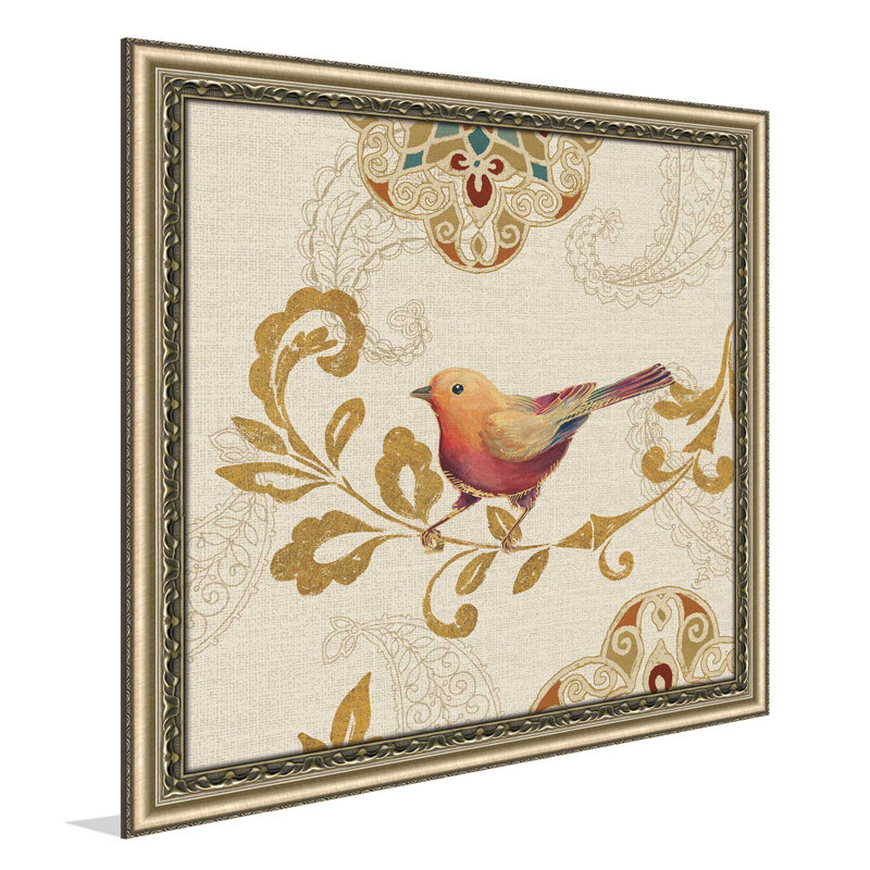 Oiseau arc-en-ciel orange - imprimé, H 21,5 po x l 21,5 po x P 0,75 po, Cadre antique champagne