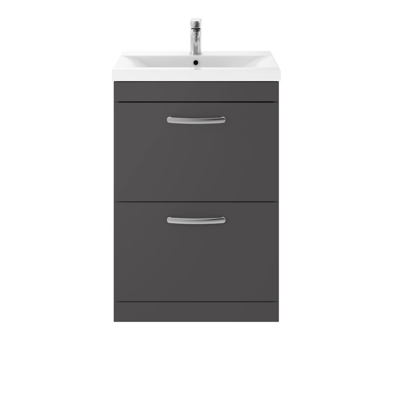 610mm Single Bathroom Vanity with Integrated Ceramic Basin, Gloss Gray Mist
