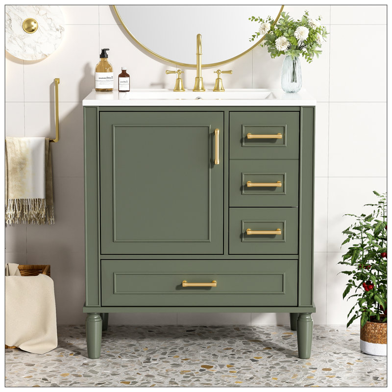 Meuble-lavabo pour salle de bain, Vert olive