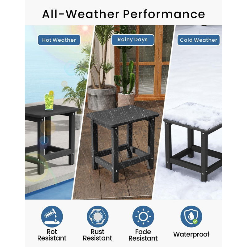 Table d'appoint d'extérieur, petite table de patio en PEHD de 16,5 po avec tablette de rangement