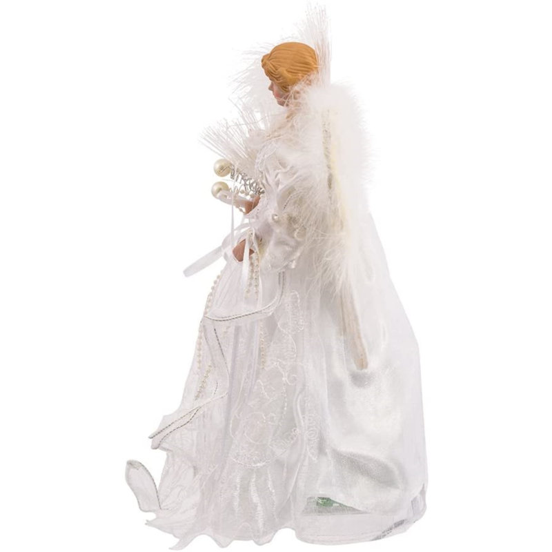 12-Inch White and Silver Fiber Optic Angel Tree Topper with Feather Wings