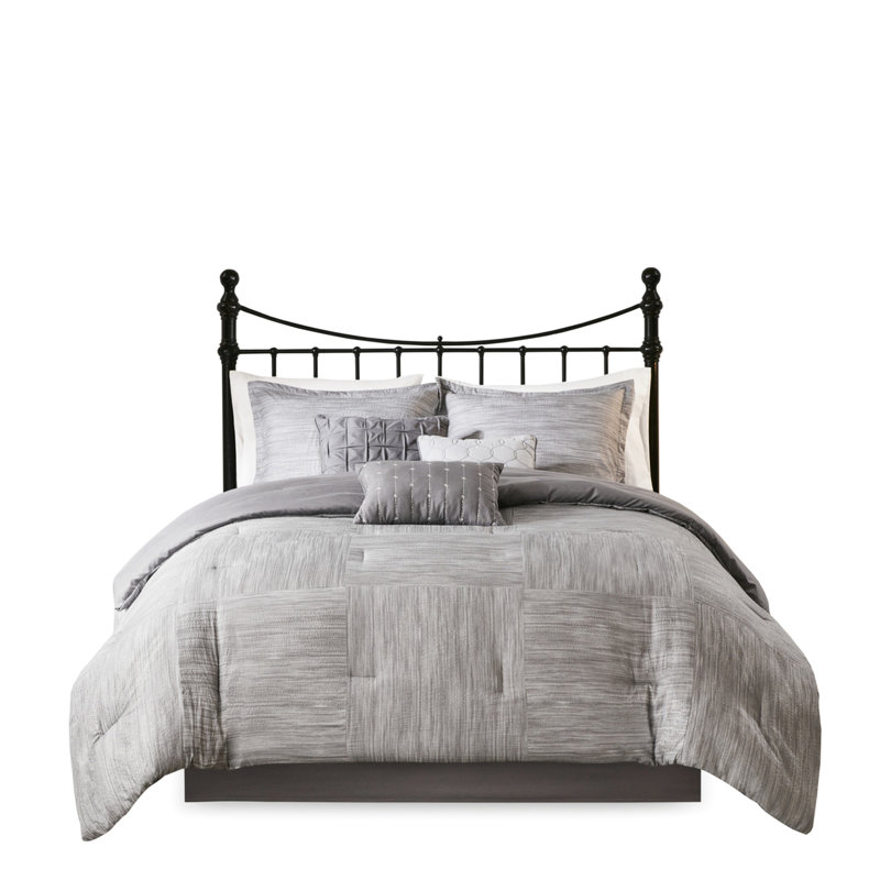 Grey Queen Seersucker Comforter , 7, Microfiber 7 In Grey, And, Grey, Queen Comforter + 6 Additional Pieces