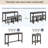 4-Piece Modern Bar Table Set with Built-in Power Outlet Sofa Behind Couch Table & 3 Padded Stools Dark Grey Upholstery Sturdy Metal Frame for Living Room, Dining & Home Office