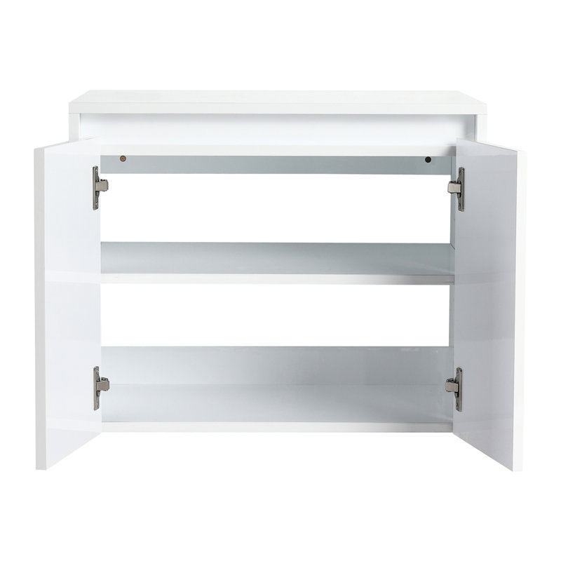 Meuble-lavabo moderne blanc brillant 48 po avec lavabo en résine, portes à fermeture en douceur, 1 armoire murale et armoire latérale, quincaillerie de porte de fermeture à option de rangement, conception à fixation flottante, contreplaqué