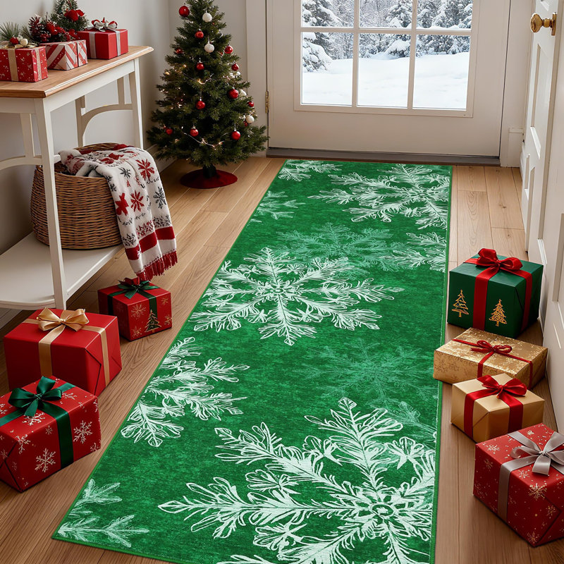 2x6ft  Christmas Snowflakes Printed Area Rug Washable Non Slip,Soft Indoor Carpets,Low Pile Xmas Decoration Rugs