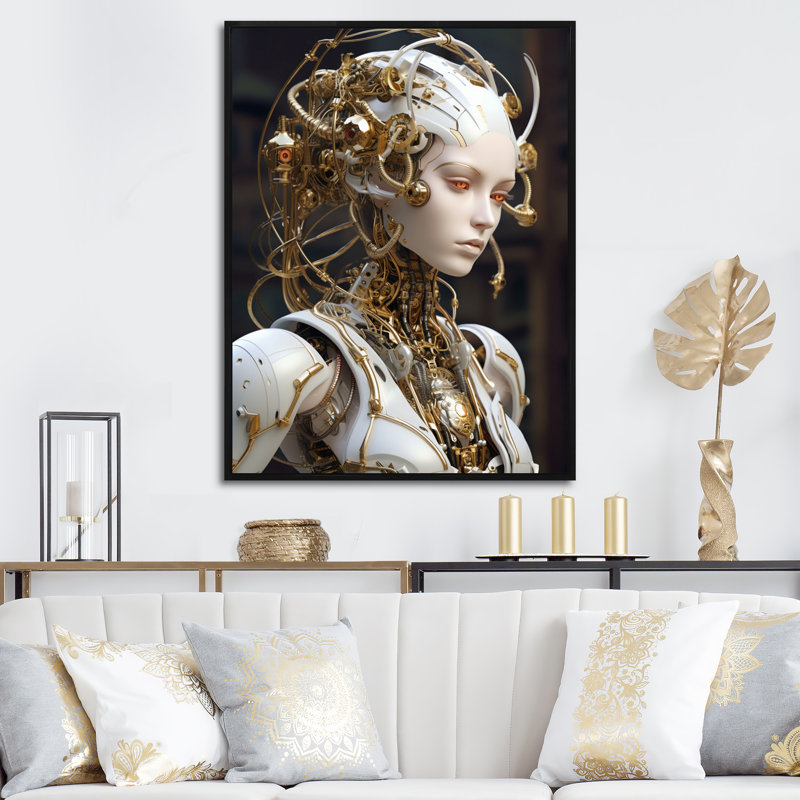 " Female Robotic Opponent II ", 32" H x 24" W x 1" D, Black Floater Framed