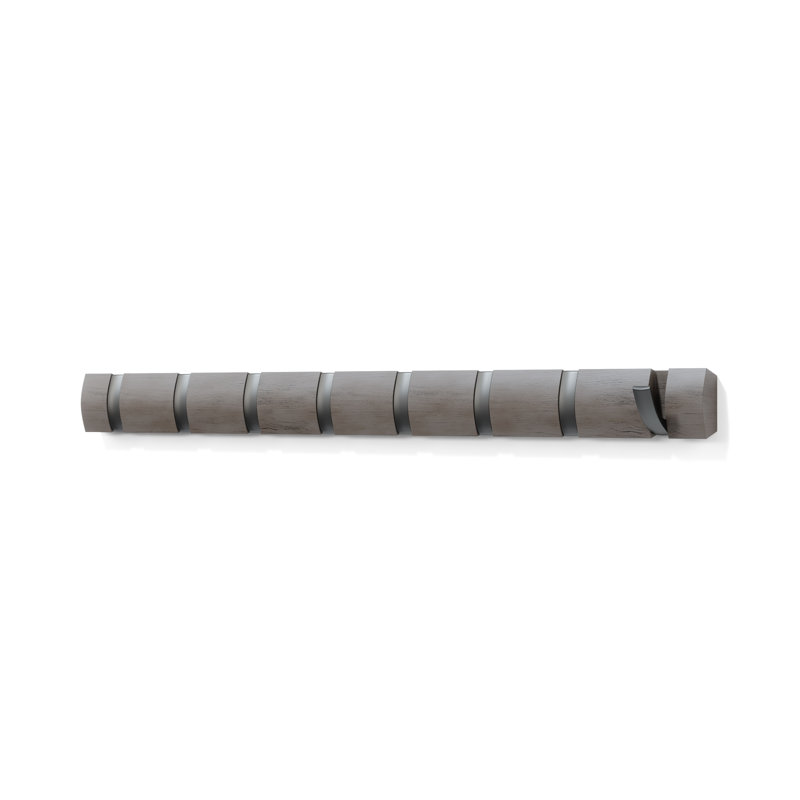 Flip 8-Hook Wall-Mounted Coat Rack, Solid Wood with Flip-Down Hooks for Entryway, Bedroom, Office, Grey/Pewter
