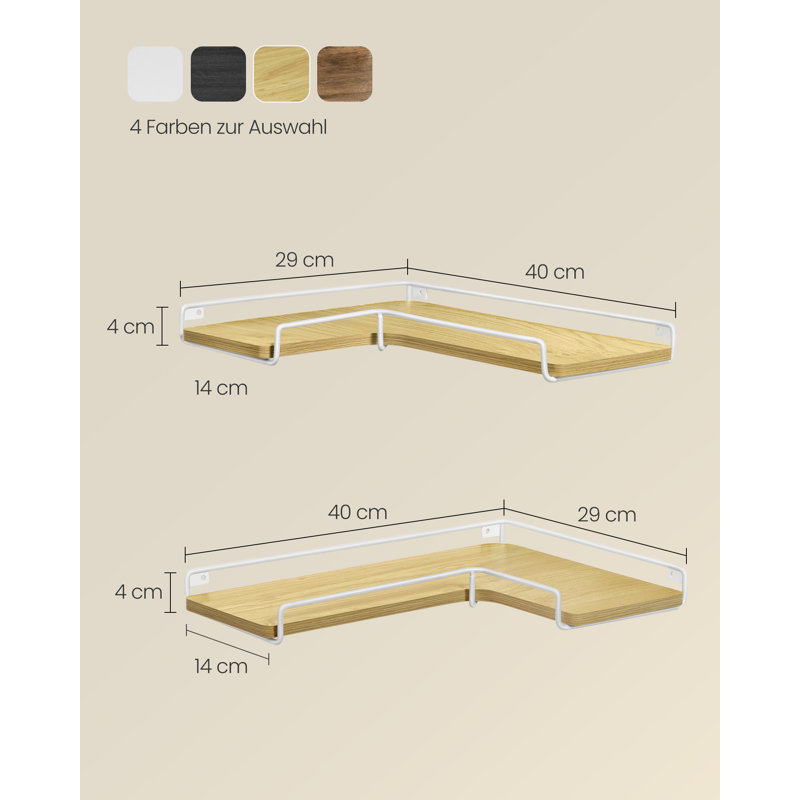 L-Förmiges Eckregal, 2Er Set, Wandregal, Industrie-Design, Für Wohnzimmer, Schlafzimmer, Küche, Natureichenfarben-Wolkenweiß
