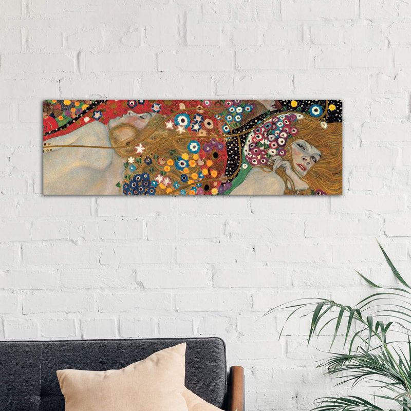 Sea Serpents, Detail I by Gustav Klimt - Panoramic Painting on Canvas, 30.48 cm H x 91.44 cm W x 1.91 cm D, No Frame