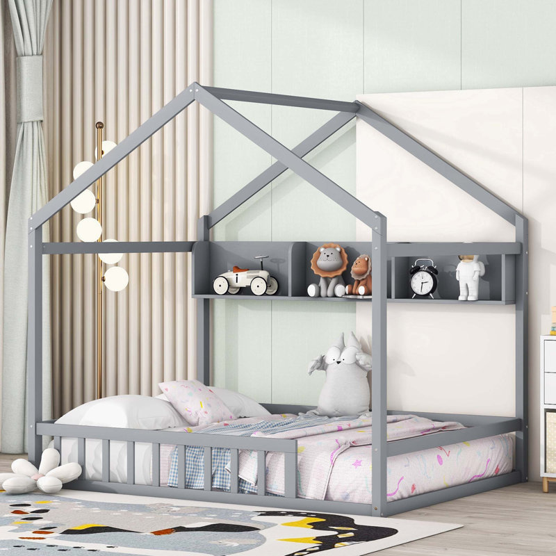 Lit plateforme, Gris, Lit double