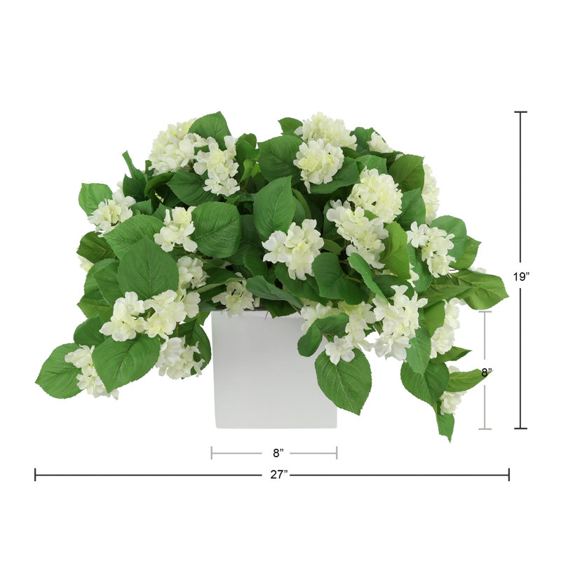 Outdoor UV Hydrangeas Arranged in Fiberstone Pot, White
