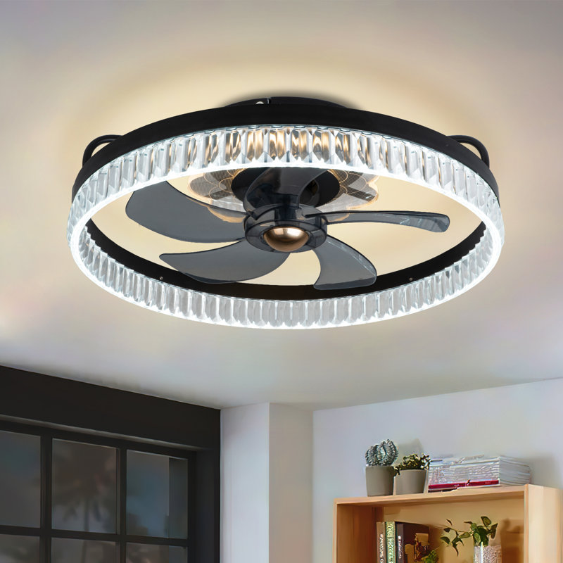 20 In Indoor Bedroom Flush Mount Ceiling Fan with Light,With RGB LED lights, Black