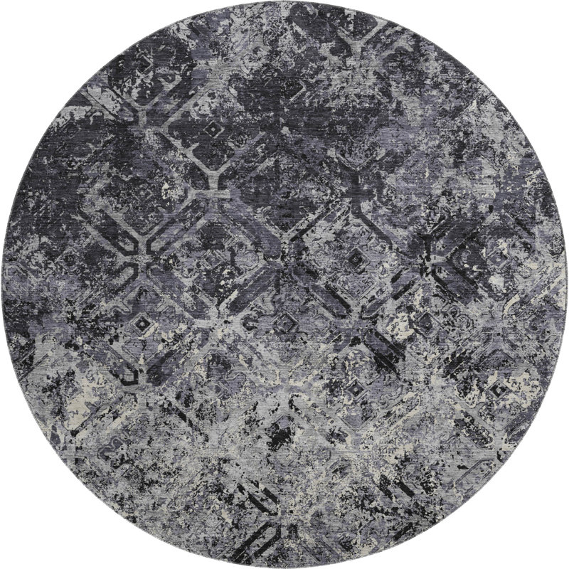 Premium Machine Washable Prisco Black Rug, Round 8'