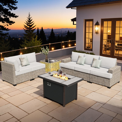 5 - Person Patio Furniture Set, Outdoor Wicker Rattan Sectional Seating Group with Cushions, All Weather Sofa Conversation Set with Table for Garden Backyard