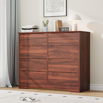 Commode 8 tiroirs 47 po pour chambre à coucher, commode en bois, meuble télé sans poignée, rangement pour vêtements pour chambre à coucher, couloir, blanc