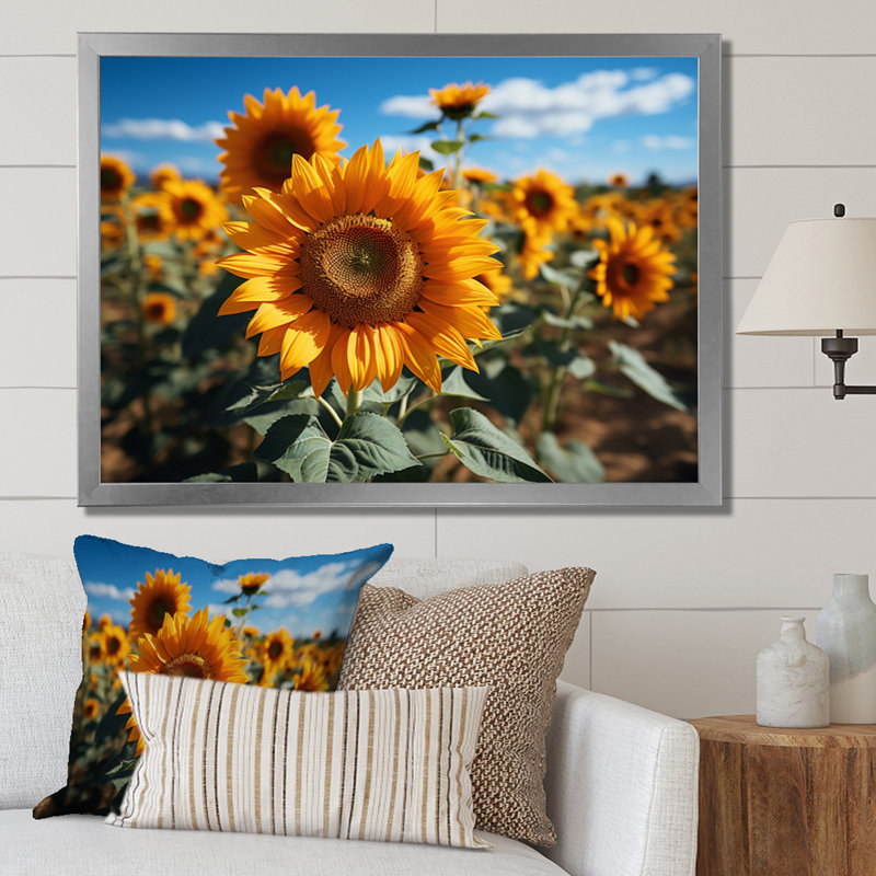 Tournesols jaune champ vibrant II, Cadre photo argenté, H 16 po x l 32 po x P 1 po