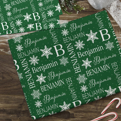 Christmas Snowflake Repeating Name Personalized Wrapping Paper Sheets - Set Of 3