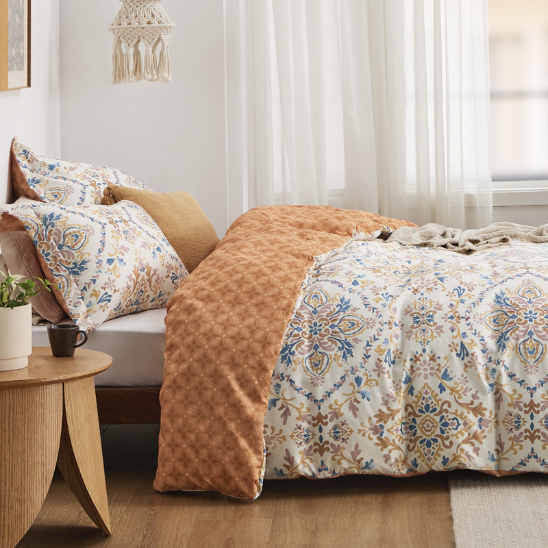 Ensemble de housse de couette réversible avec fermeture à glissière GentleSoft ™, Abricot chamois damassé