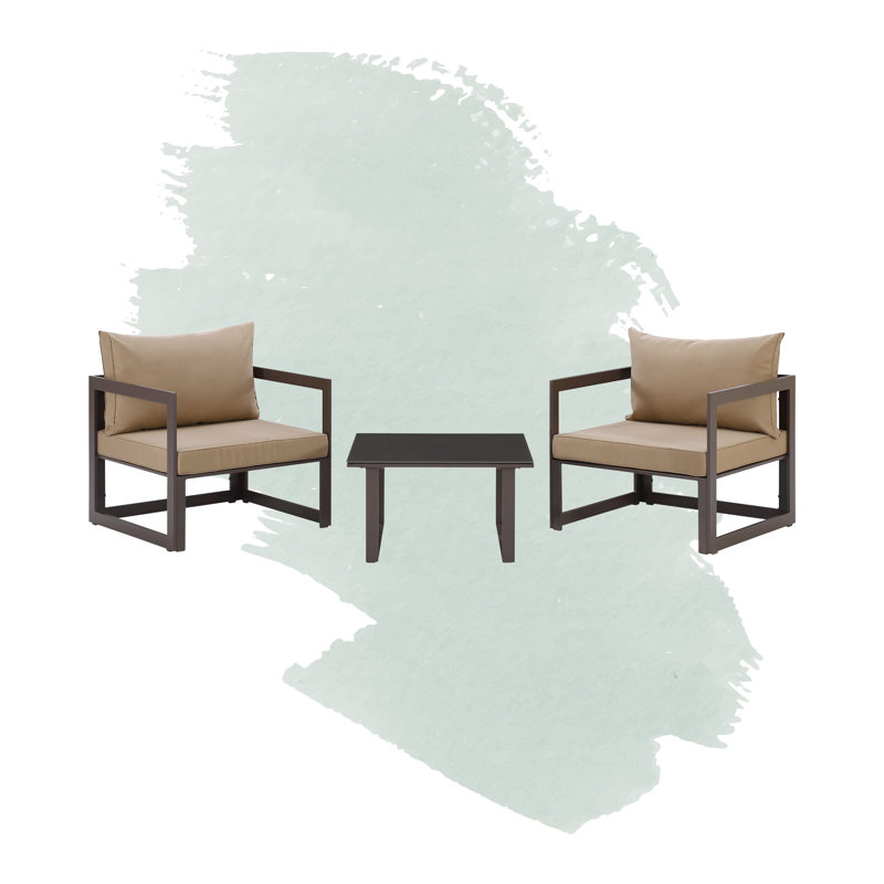 Modway Fortuna 3 Piece Outdoor Patio Sectional Sofa Set, Brown, Mocha