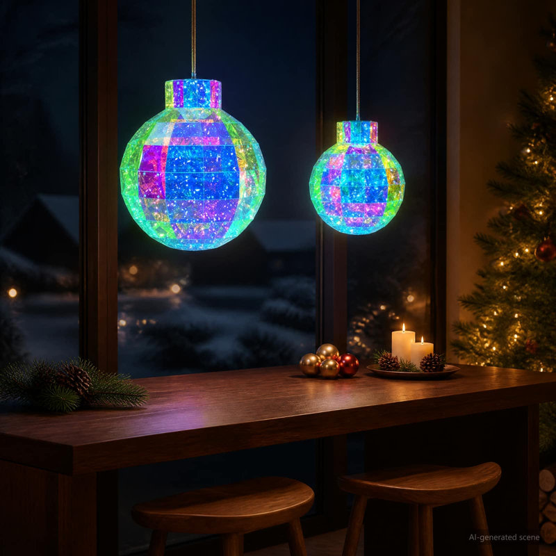 Prismatic Iridescent LED Christmas Ball, Set of 2 LED Christmas Baubles