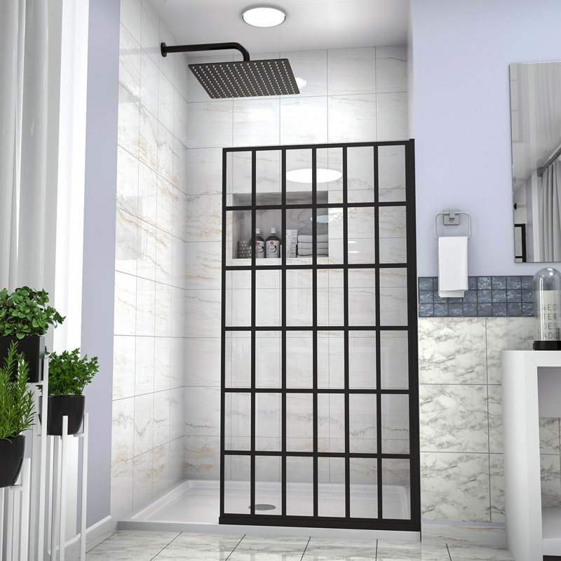 Porte de douche à panneau simple sans cadre l 38 po x H 72 po, porte de douche 5/16 po (8 mm), conception à entrée ouverte en noir mat