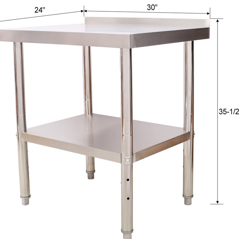 Poste de travail 35-1 / 2 pouces en acier inoxydable avec tablette supérieure de 330 lb, tablette inférieure de 110 lb, contreventement triangulaire pour la durabilité dans la salle de lavage, table commerciale 30 x 24, charge de 440 lb, assemblage facile