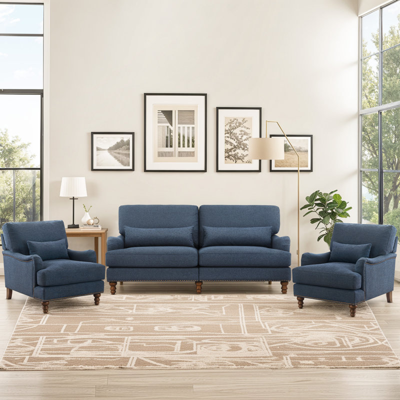 Ensemble de salon rembourré Alvontae, Polyester bleu marine