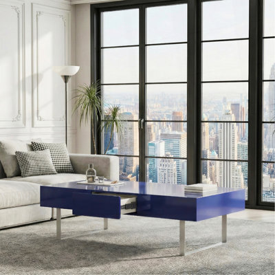 Table basse 133 cm x 68 cm x 39,6 cm - Bleu lustré