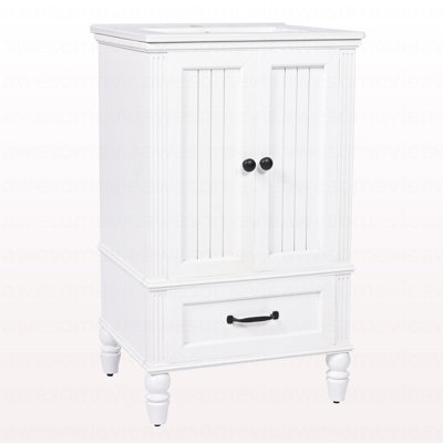Meuble-lavabo de 20 po avec lavabo, armoire de salle de bain avec deux portes, butoir de porte magnétique et patins réglables, tiroir blanc