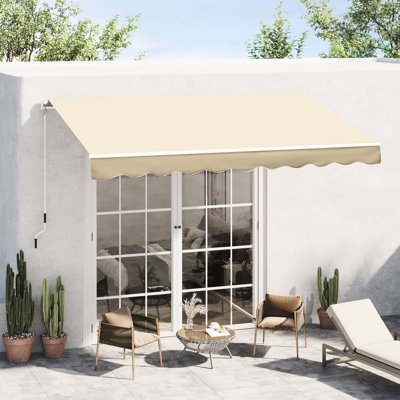 Auvent de patio 10 pi x 8 pi, parasol beige avec et tissu d'eau, manivelle manuelle, cadre en aluminium pour terrasse, balcon, cour, abri de soleil rétractable