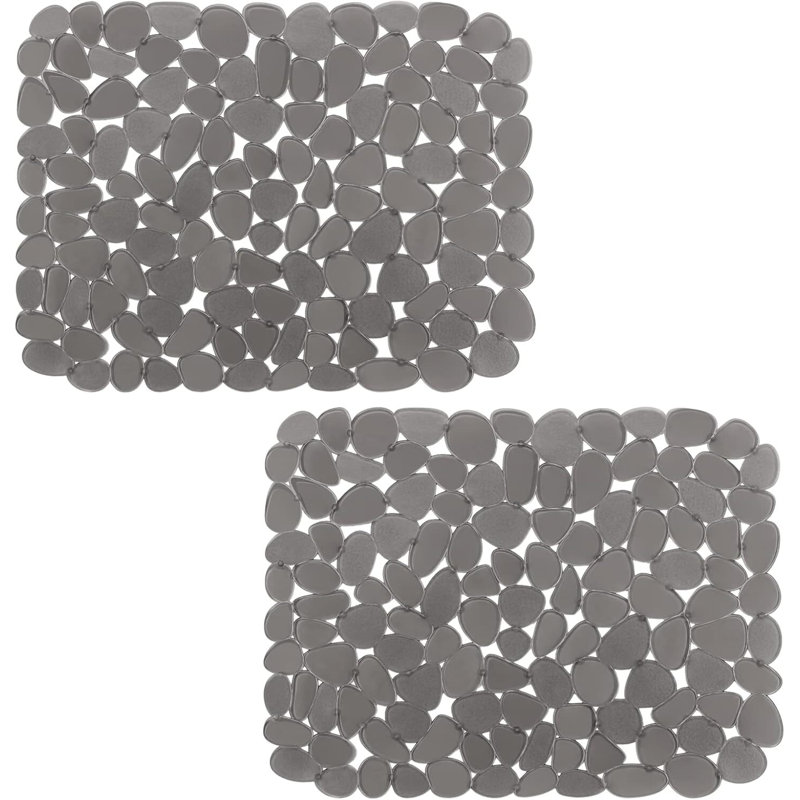 2-Pack Kitchen Sink Mat with Pebble Design for Sink Protection, Gray