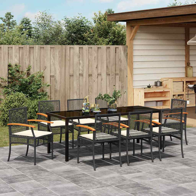 Eliezel 8 - Person Patio Dining Set with Rectangular Table, Beige Cushion/Black Frame