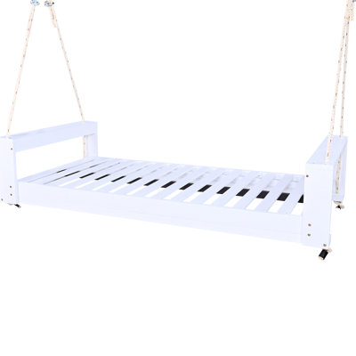 Lit de balançoire en bois pour lit de patio de taille simple, cordes de chanvre de 98 pouces, balançoire sécurisée, 4 couleurs, pour le vol de cerf-volant extérieur et jeu d'ombre stable